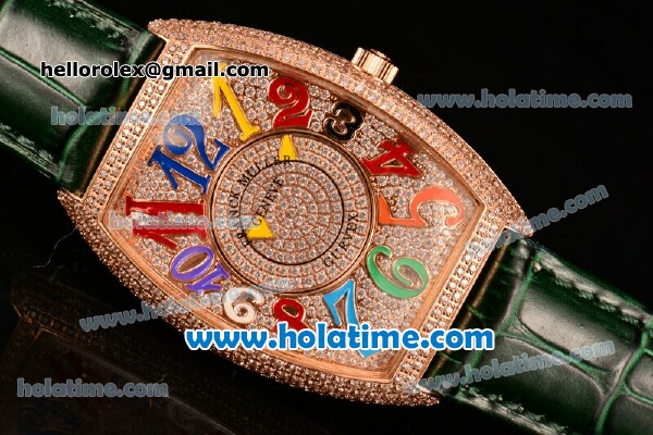 Franck Muller Cintree Curvex Swiss Quartz Rose Gold/Diamonds Case with Diamonds Dial and Colorful Arabic Numeral Markers - Click Image to Close